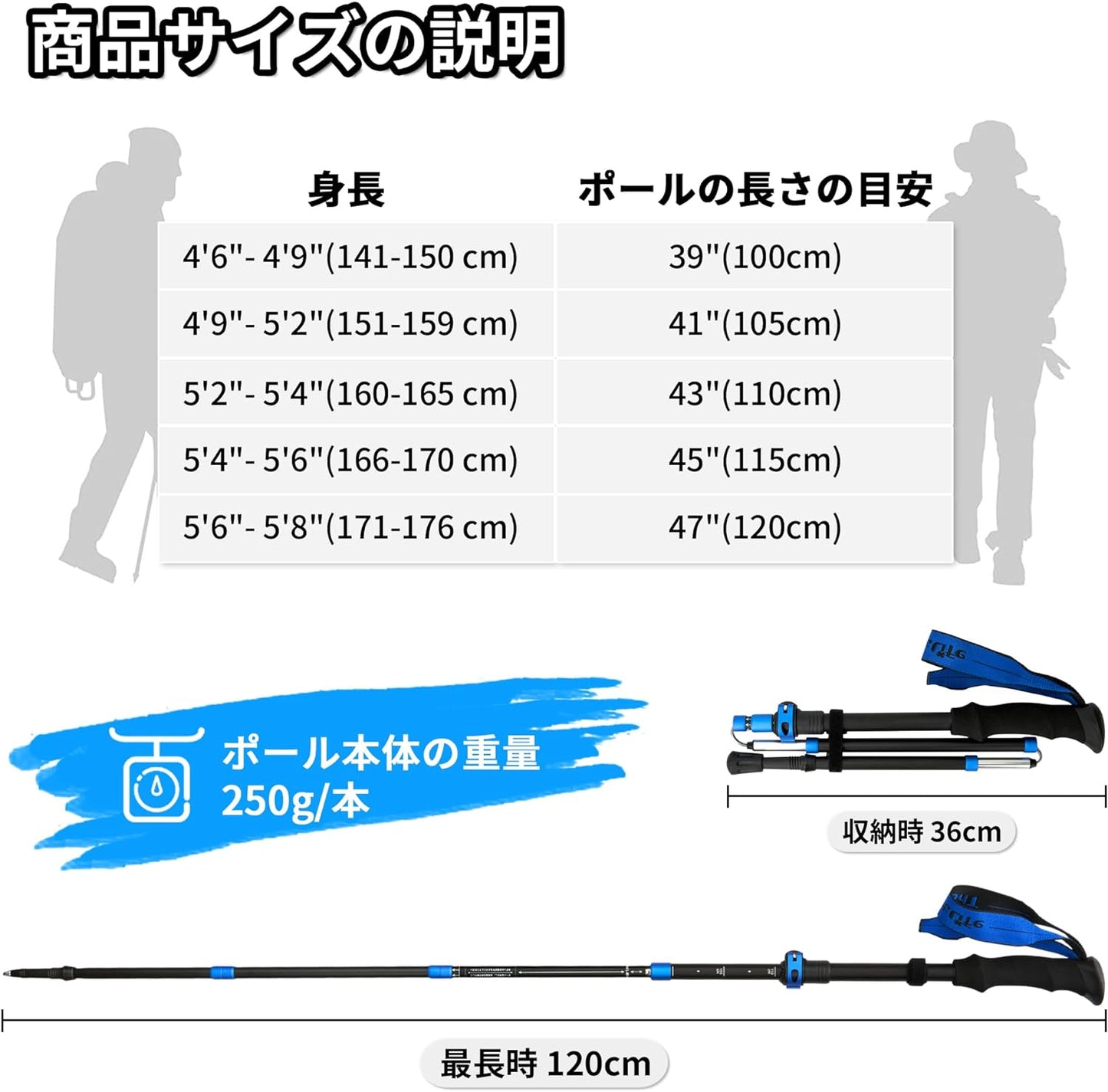 【登山ステッキ】TheFitLife トレッキングポール 折畳み 登山 ストック 軽量 36-120cm伸縮 ウォーキングポール ウォーキングステッキ 2本セット 登山杖 登山ポール 山登り ステッキ ハイキングポール 男性 女性 高齢者