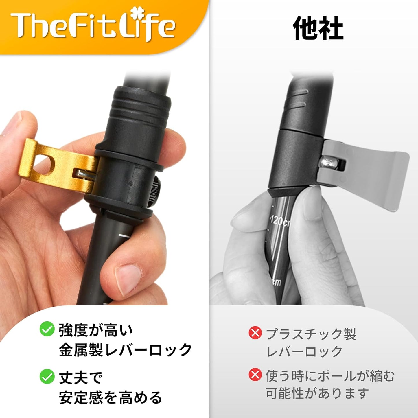 【登山ステッキ】TheFitLife トレッキングポール カーボン 登山 ストック 軽量 57-120cm伸縮 ウォーキングポール ウォーキングステッキ 2本セット 登山杖 登山ポール 山登り ステッキ ハイキングポール 男性 女性 高齢者