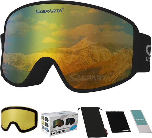 【スキーゴーグル】[OUTDOOR SPARTA] スキー板スキーゴーグルOTG、磁気分解可能高精細レンズ/曇り防止/100%UV 400保護/フレームなし、二重円筒レンズ、男性女性成人に適用
