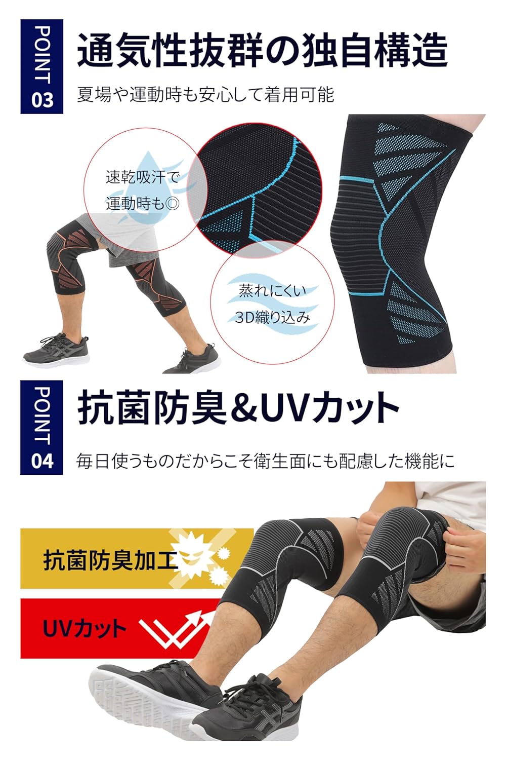 【膝サポーター】滑り止め付き 着圧 膝サポーター 2枚入り 伸縮 登山 スポーツ ひざ用 固定 男女兼用 (M, ブラック)